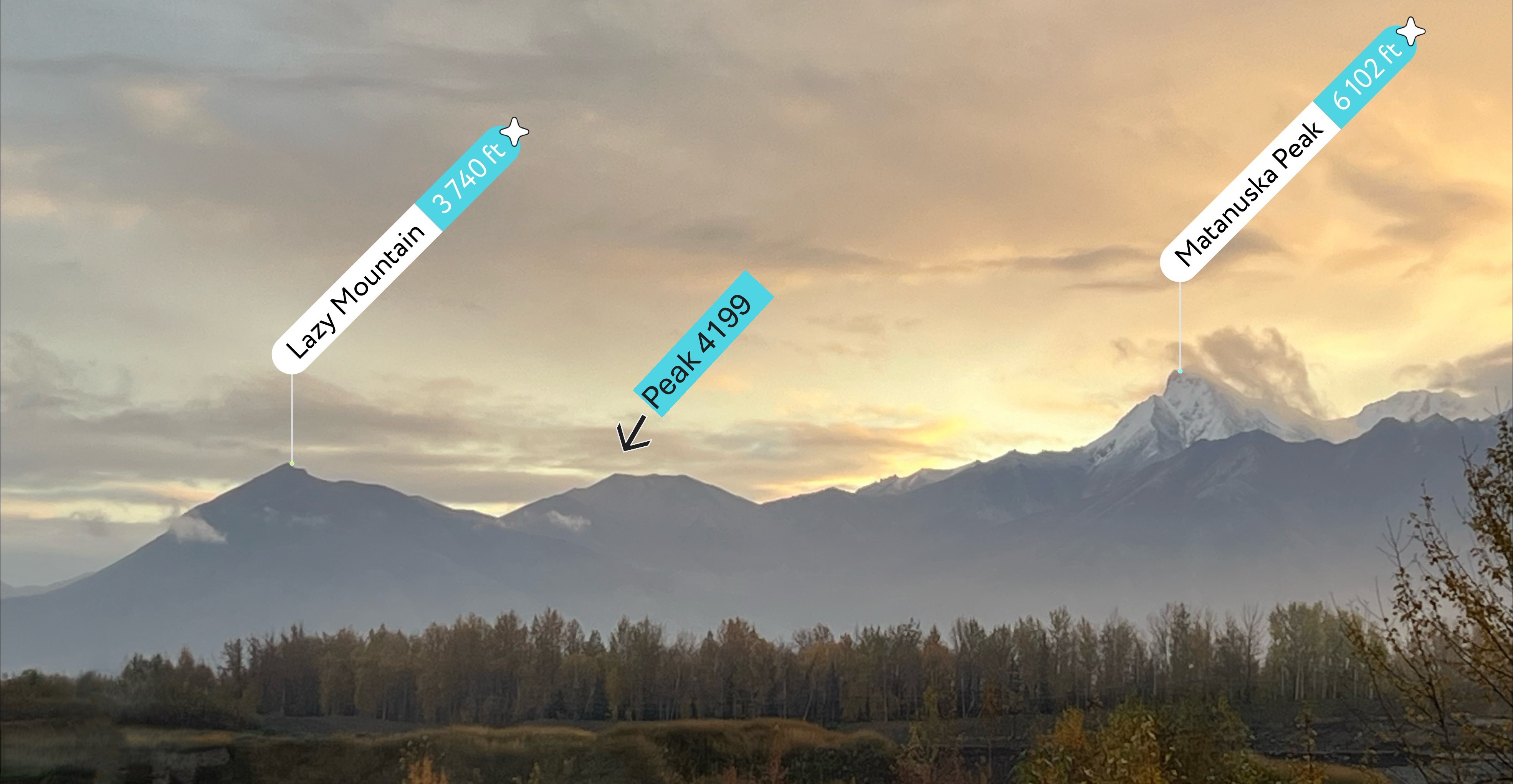 Traverse sunrise with mountains labeled