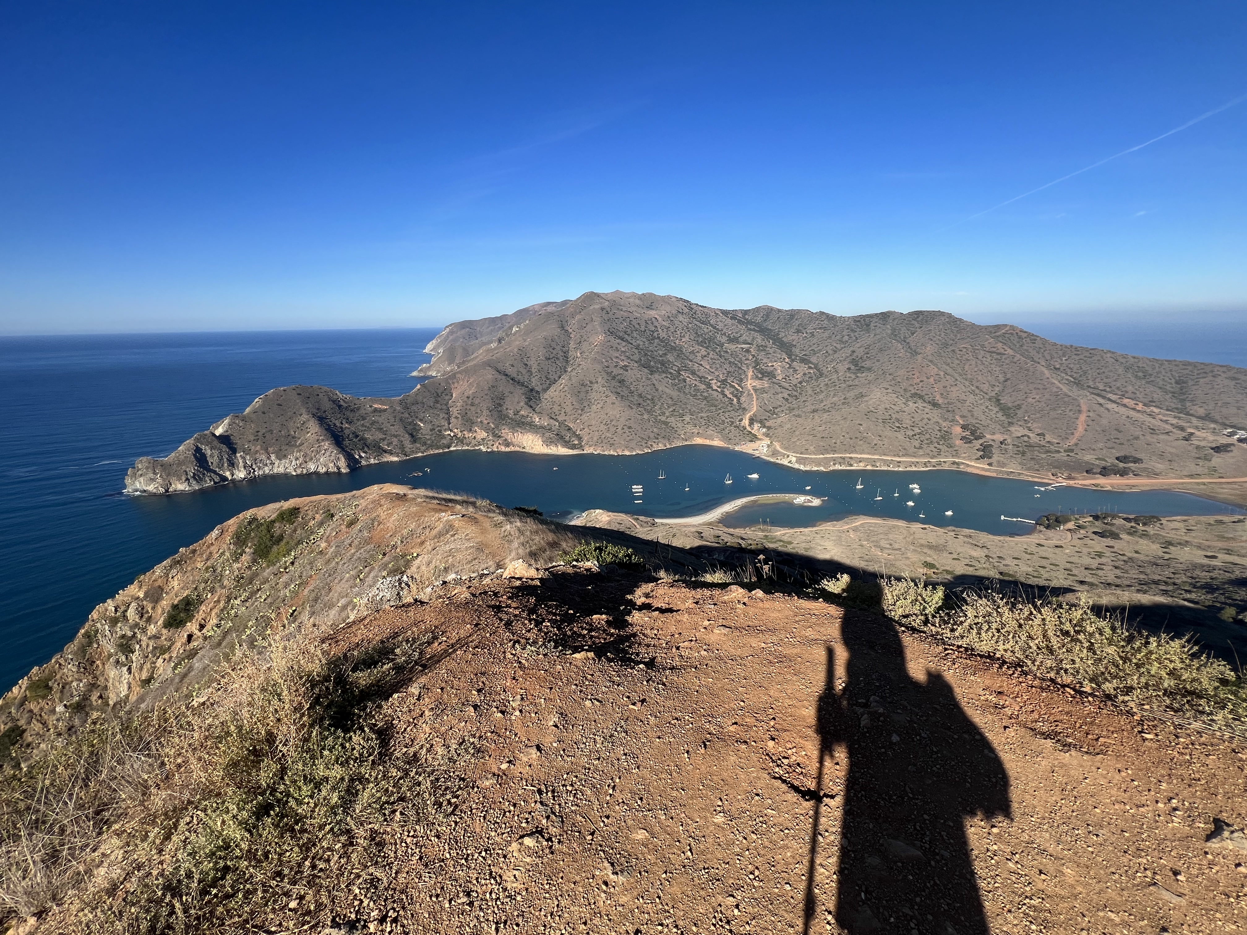 Looking down on Catalina Harbor and towards the north end of the island from Cat Overlook
