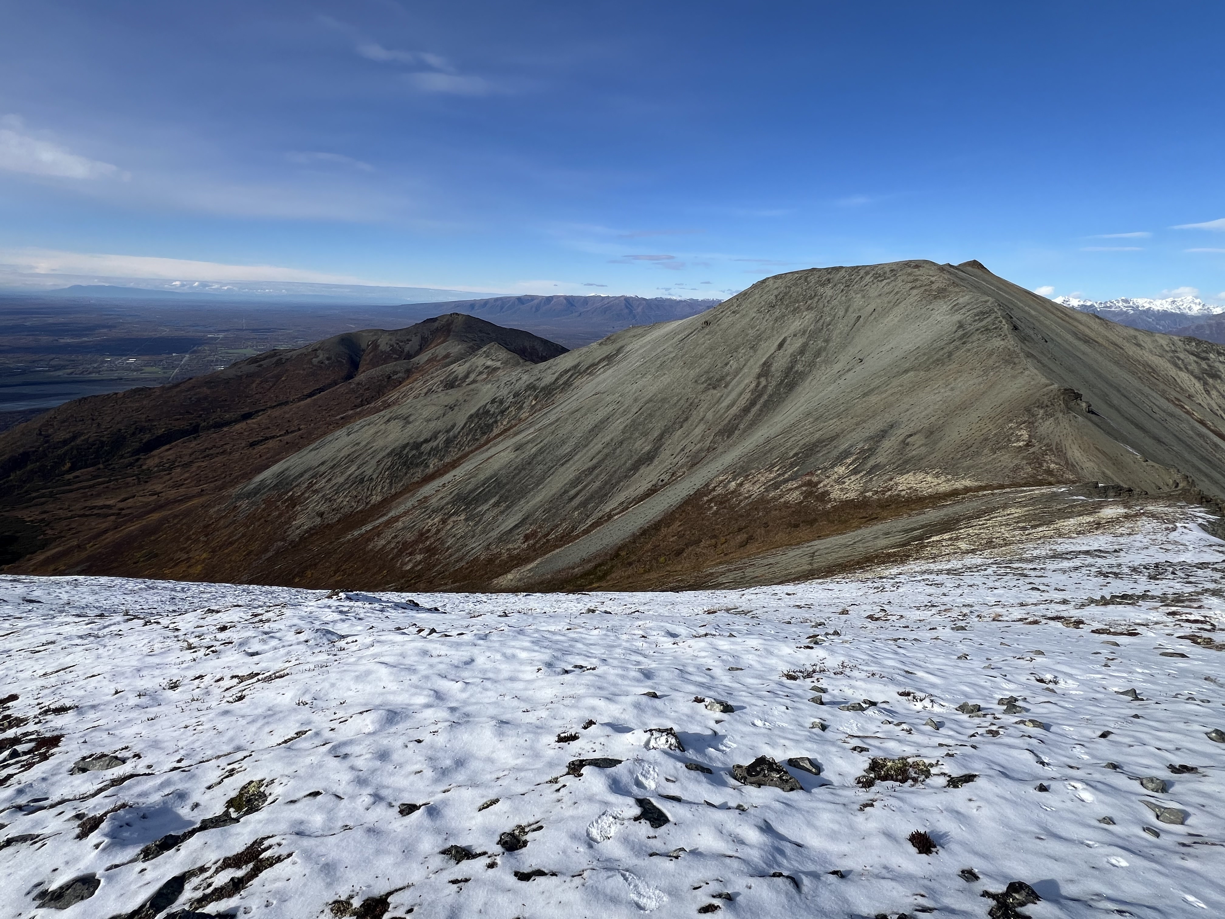 Photo taken from the snowcapped bump beyond 4199 looking back at the ridgeline