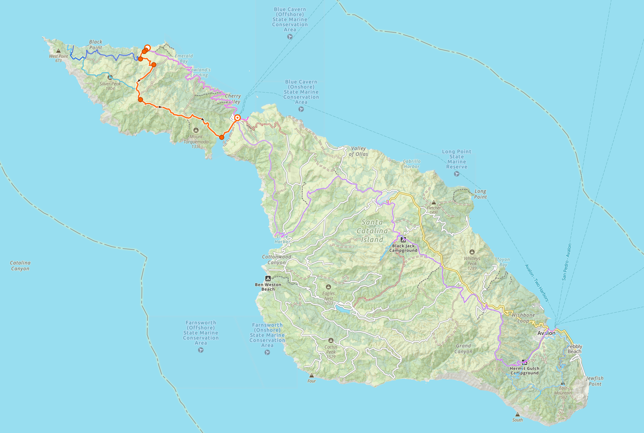Map of Parson's Landing to Two Harbors Segment