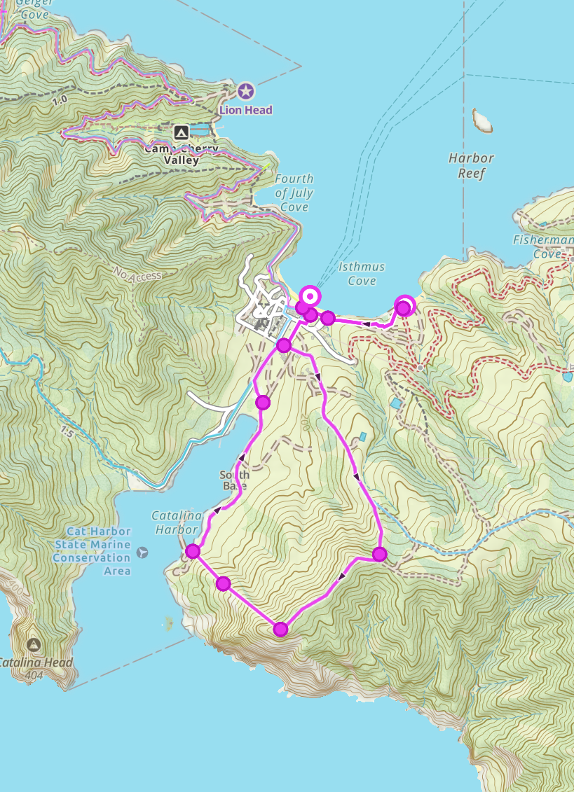 Map of day hike to the Cat Overlook Trail