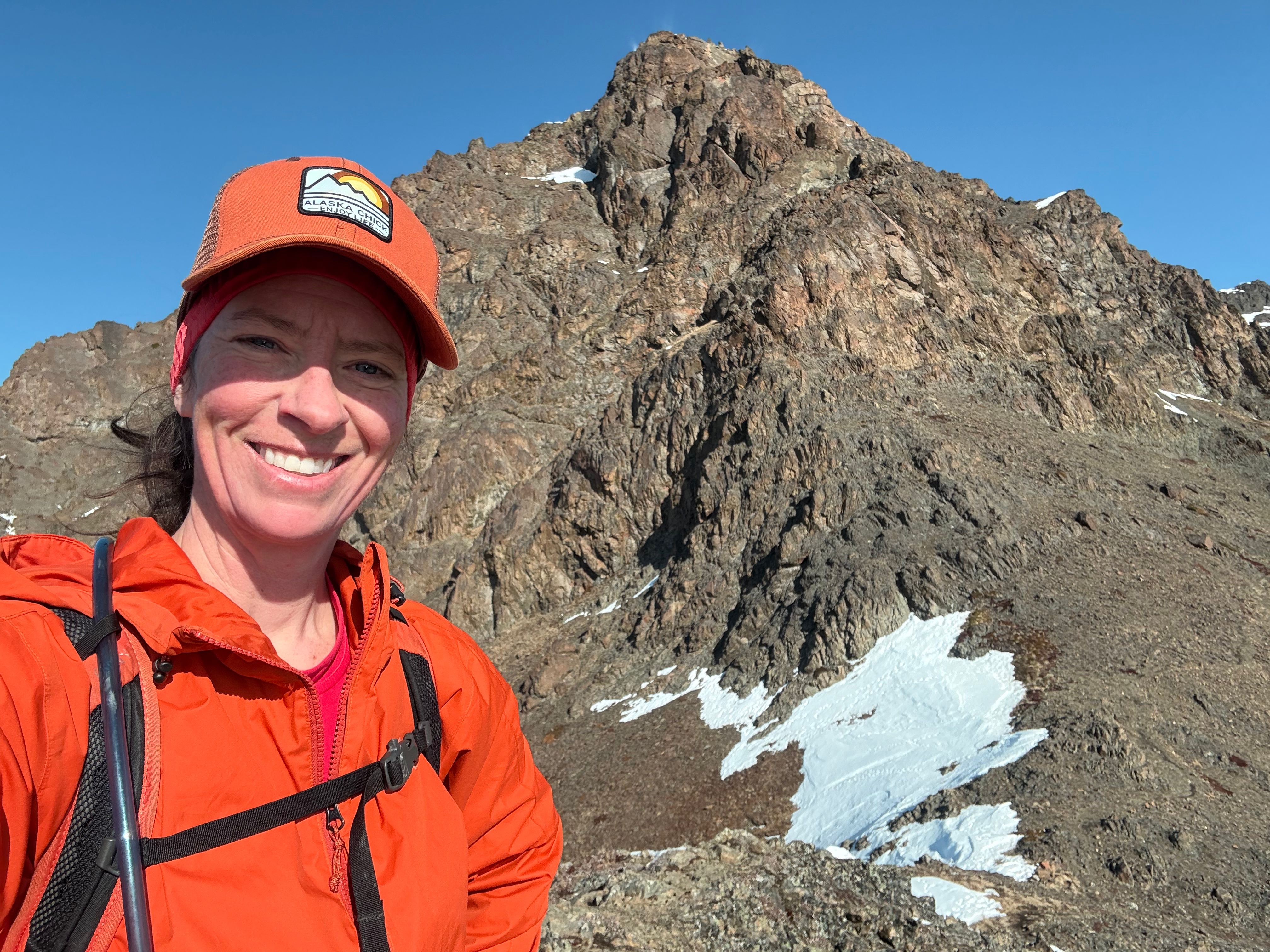 The author taking a selfie in front of the summit blocks.