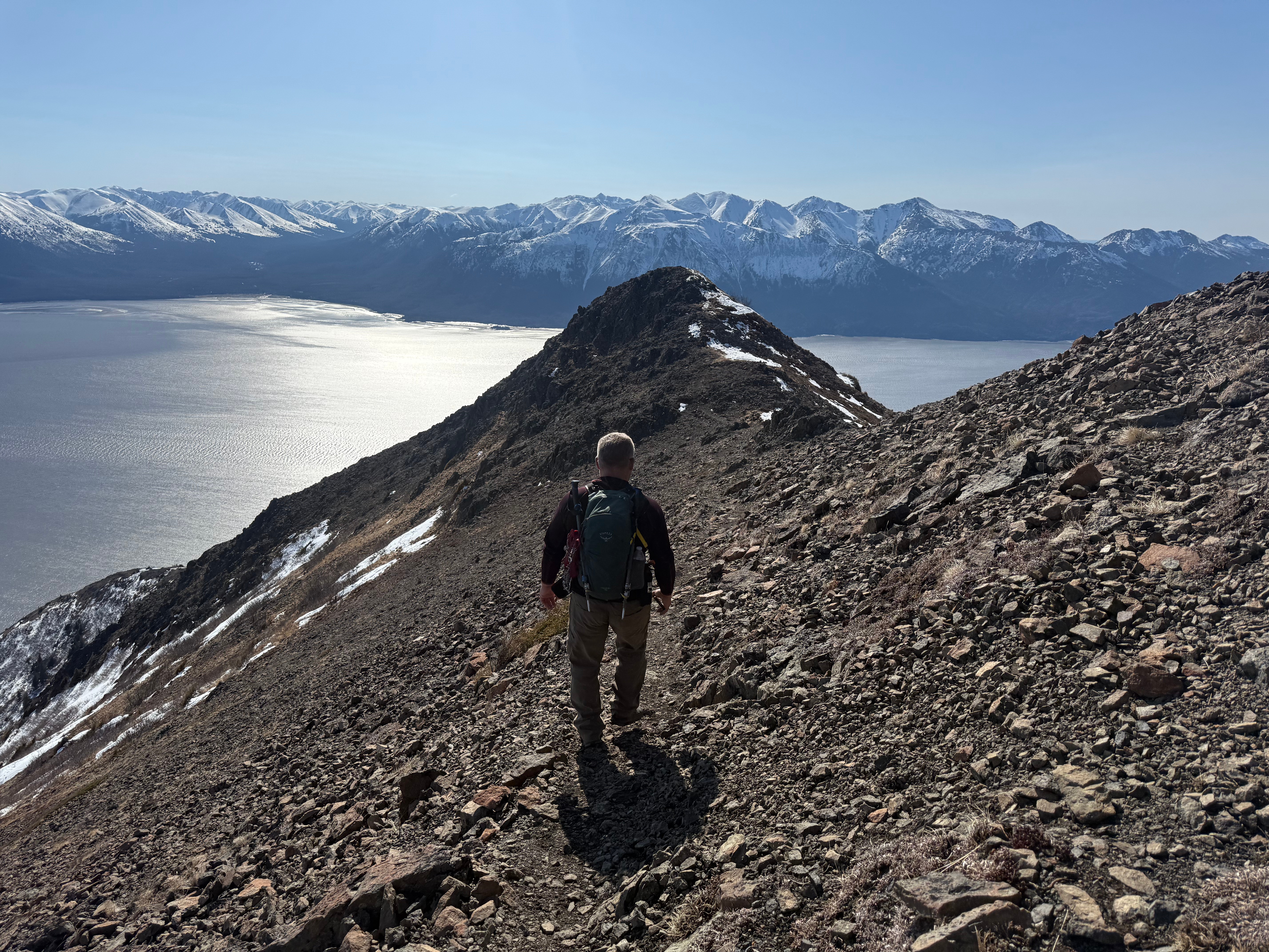 Returning along the traverse trail towards the second step.